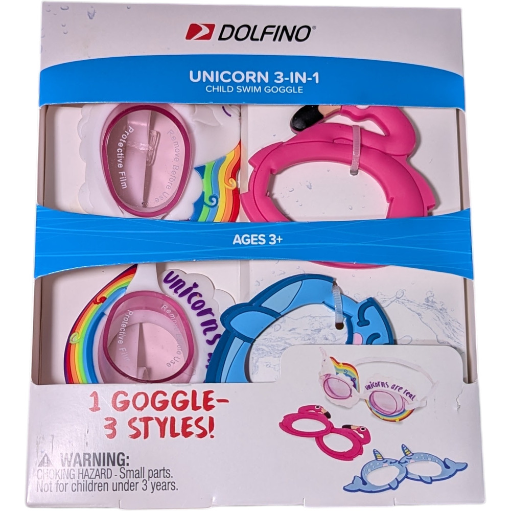Dolfino Unicorn 3-in-1 Child Swim Goggles inc A Unicorn, Flamingo, And Rainbow